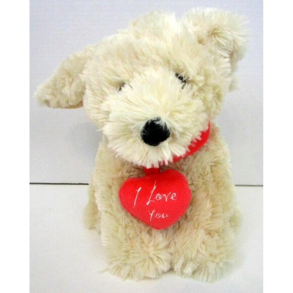 Chrisha Playful Plush 11” Puppy Dog I Love You Heart Collar Stuffed Animal - Picture 1 of 7